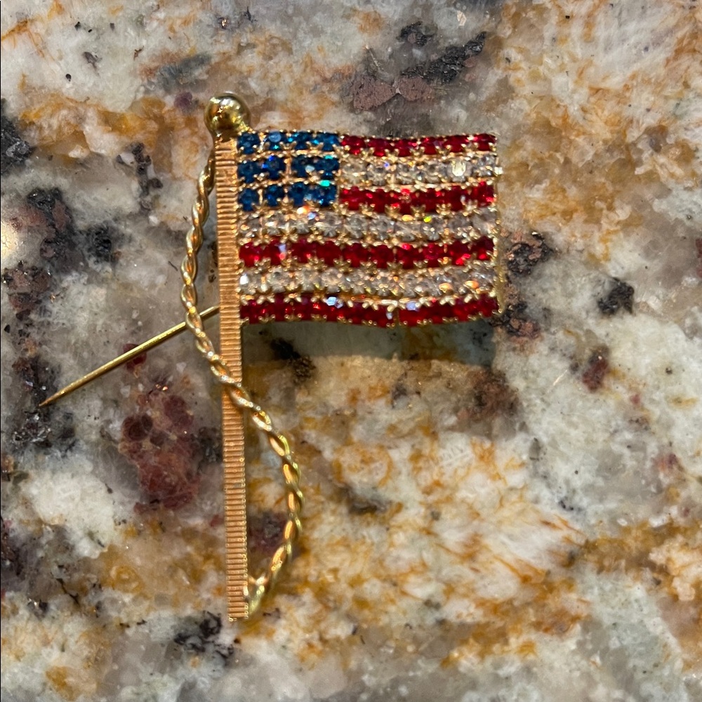 Source Unknown Gold Flag Brooch with Red, White, and Blue Accents